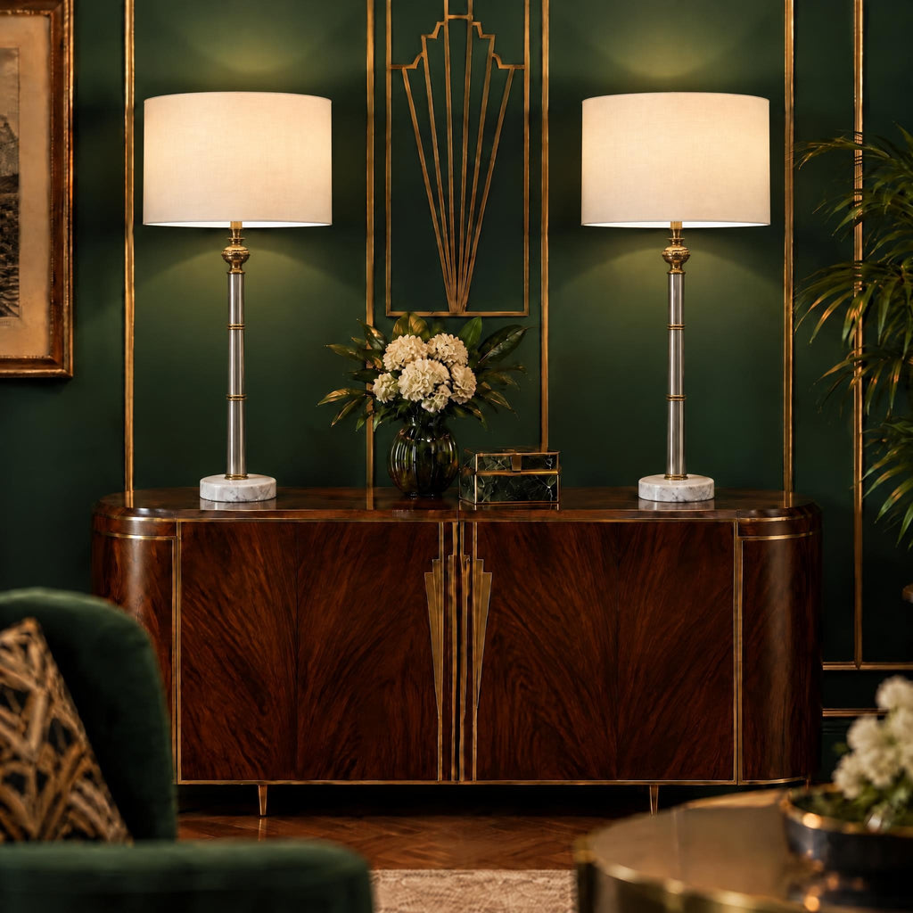Par de lámparas de mesa de bambú estilo Art Déco