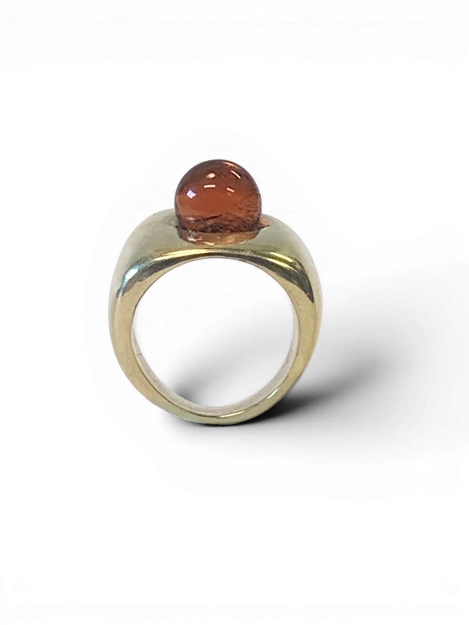 Bronze ring with amber custom-made glass insert
