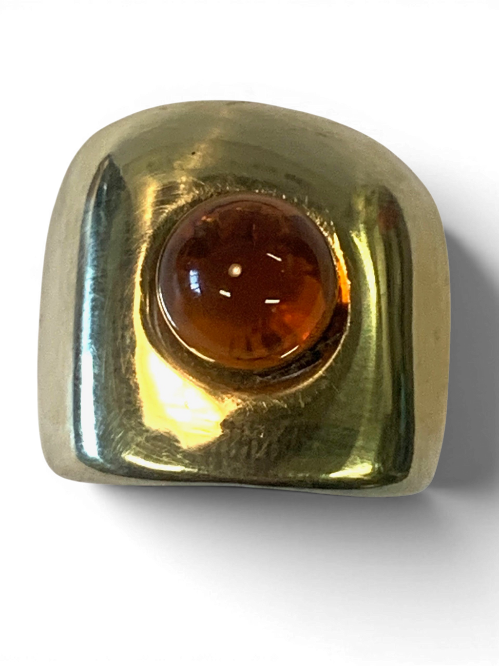 Bronze ring with amber custom-made glass insert