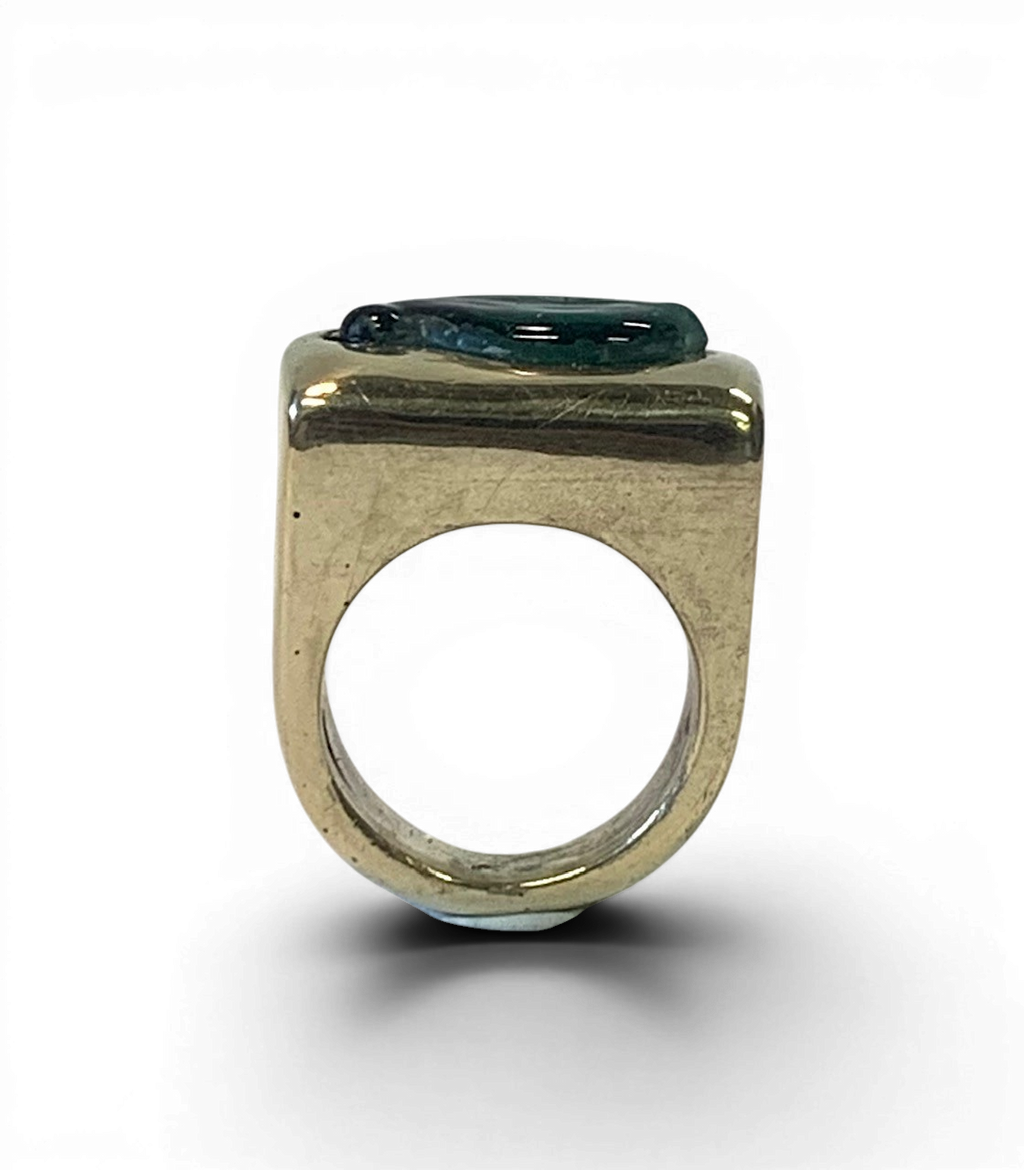Bronze ring with custom-made glass insert