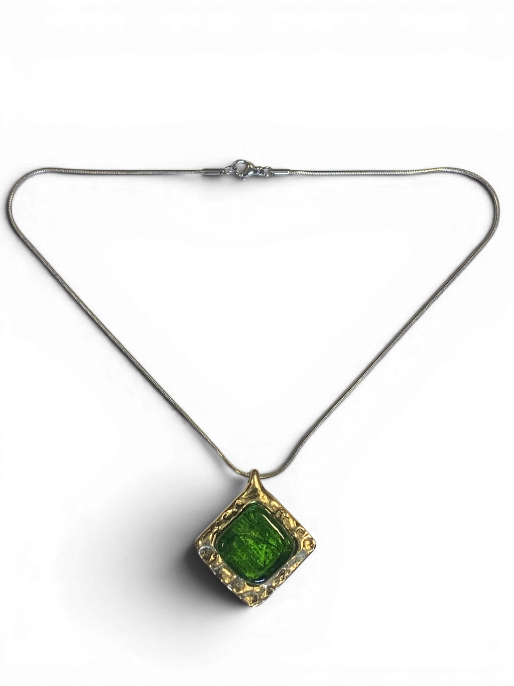 Bronze pendant with green custom-made glass insert