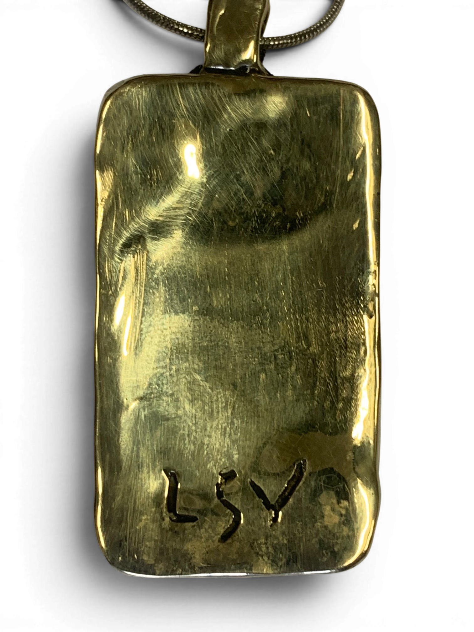 Bronze pendant with transperent blue custom-made glass insert