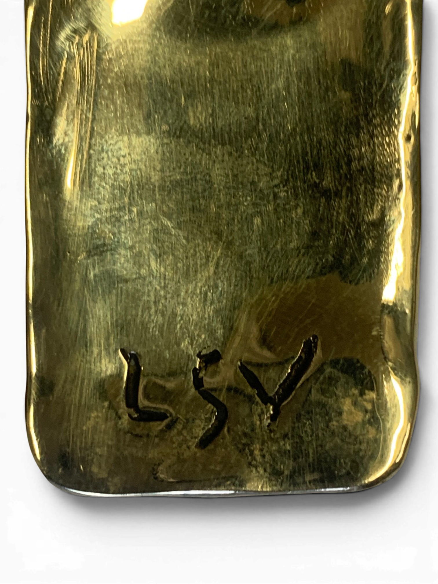 Bronze pendant with transperent blue custom-made glass insert