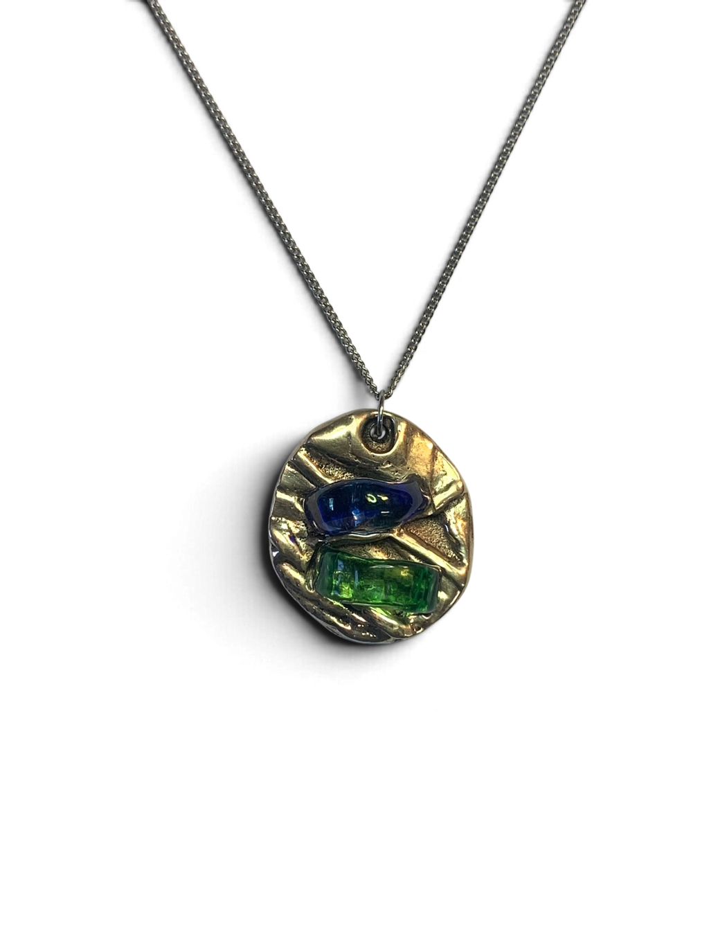 Bronze pendant with custom-made glass insert