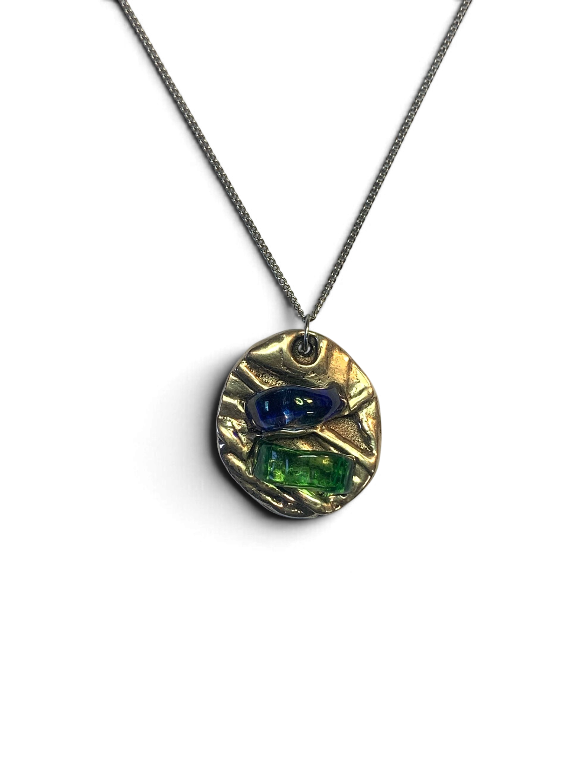 Bronze pendant with custom-made glass insert