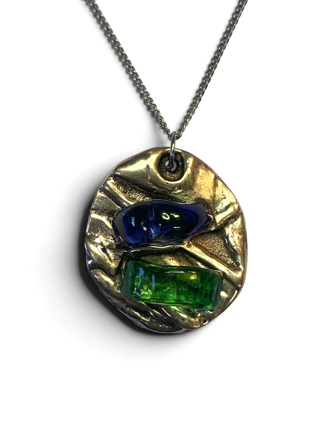 Bronze pendant with custom-made glass insert