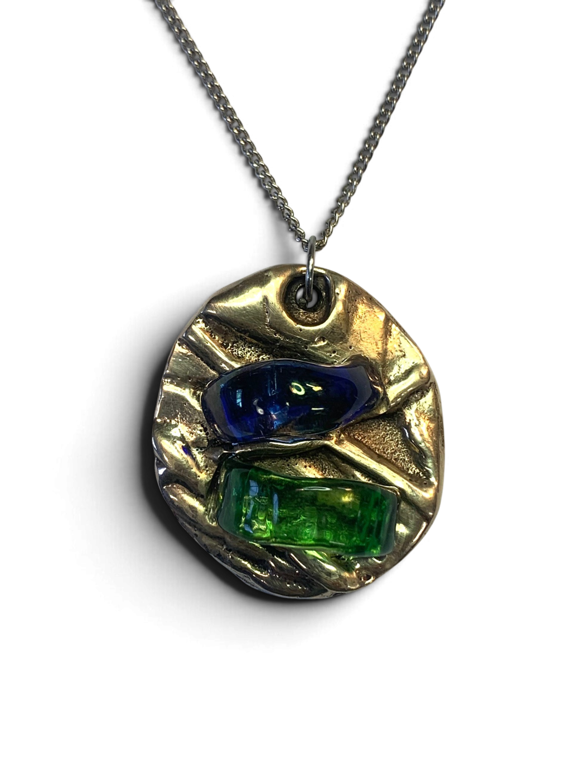 Bronze pendant with custom-made glass insert