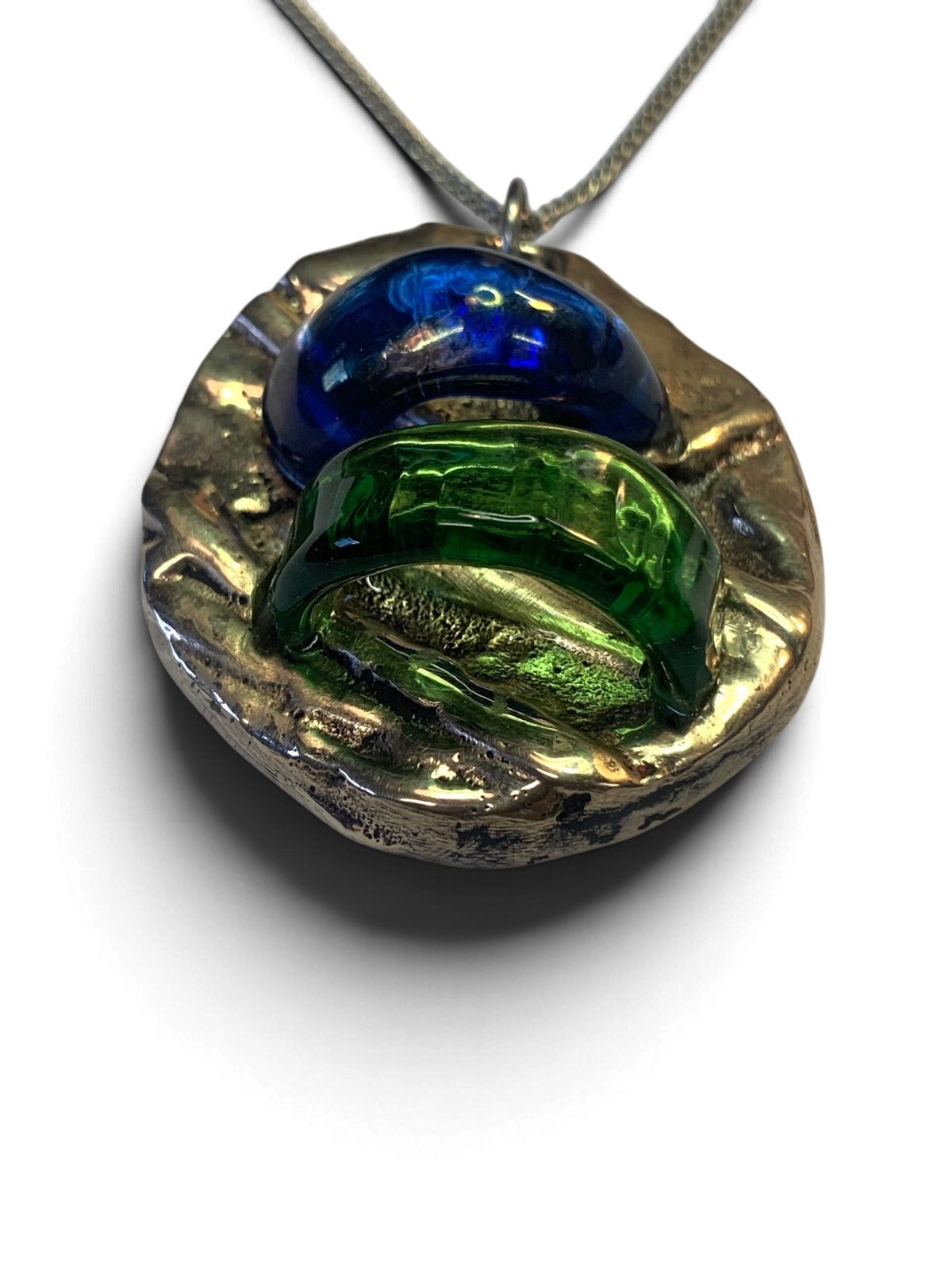 Bronze pendant with custom-made glass insert