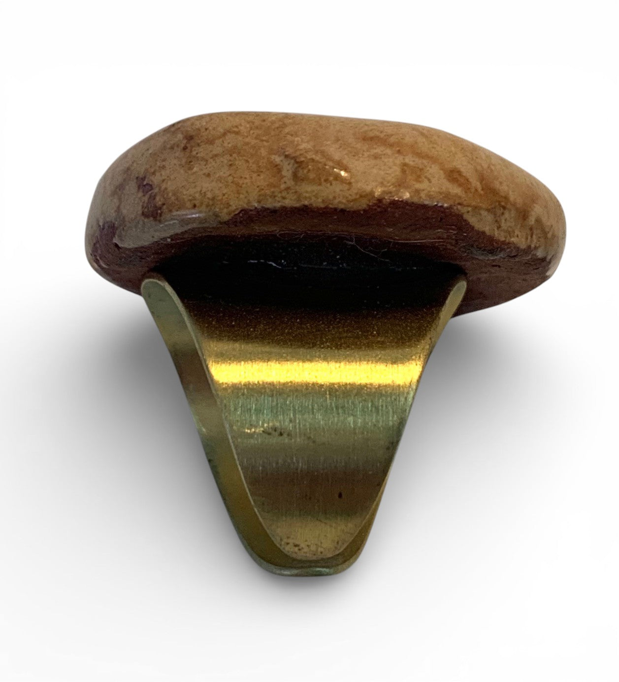 Ceramic and brass ring with terracotta enamel