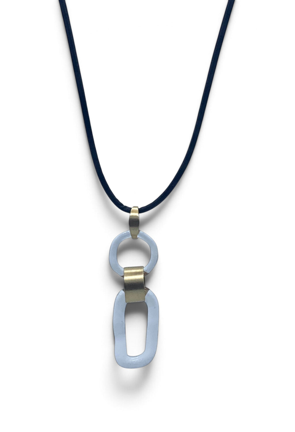 Glass pendant with polished bronze links