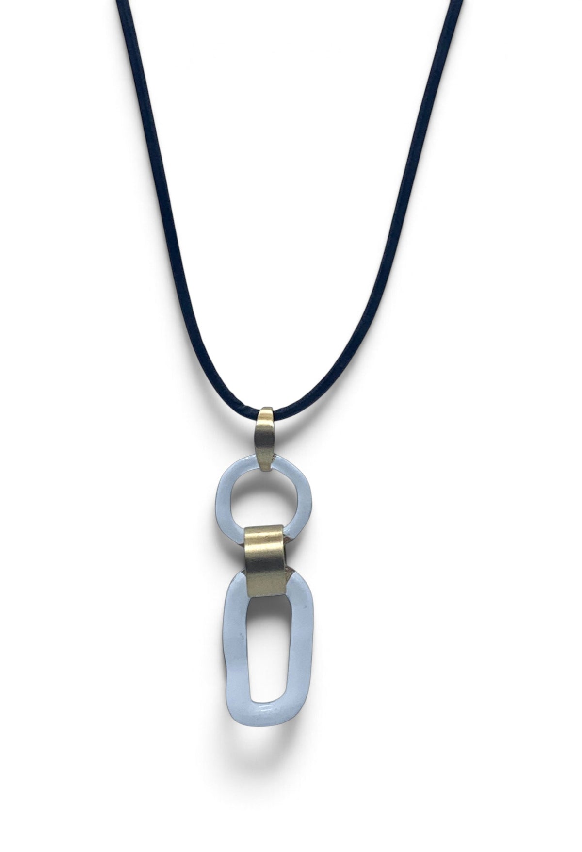 Glass pendant with polished bronze links