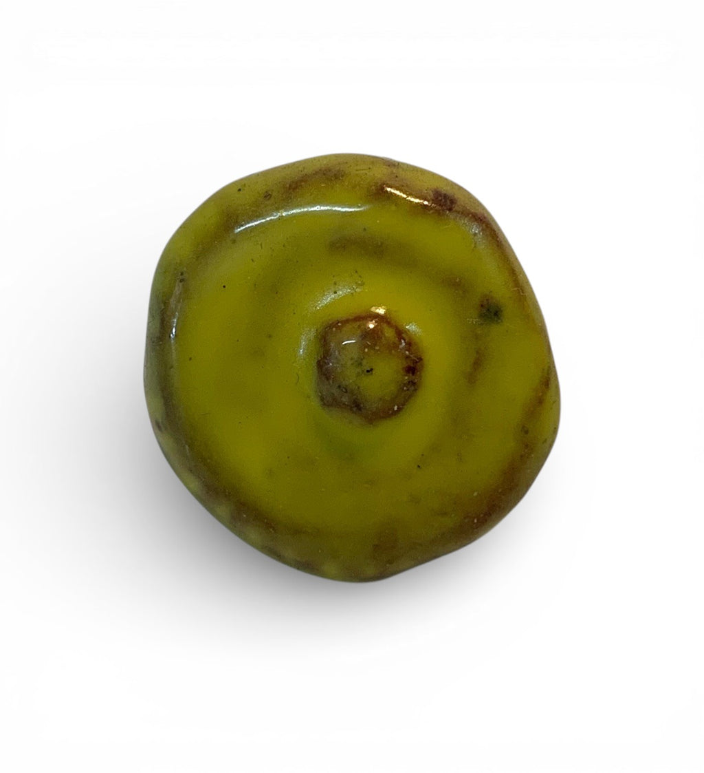 Ceramic and brass ring with green moss enamel