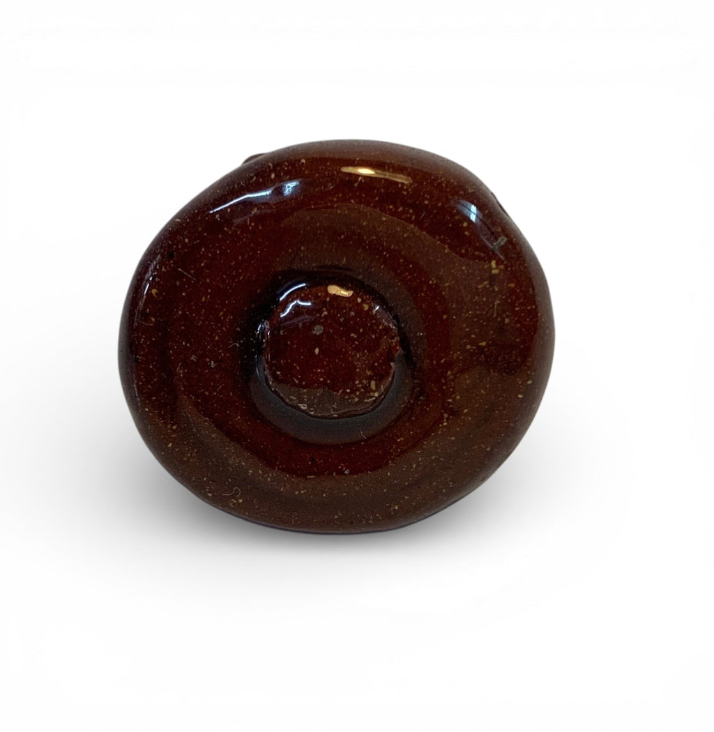Ceramic and brass ring with ruby red enamel