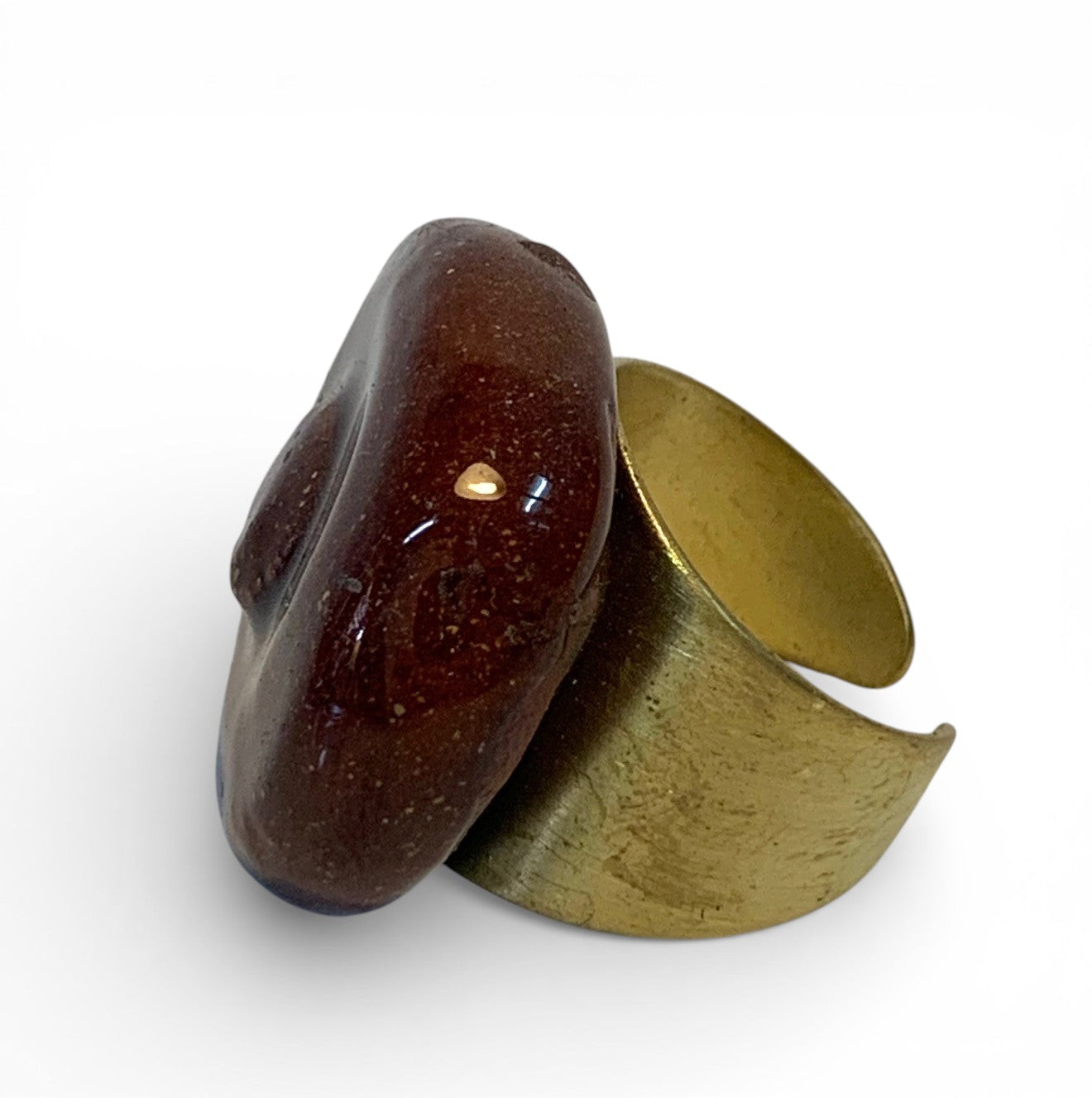 Ceramic and brass ring with ruby red enamel