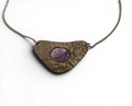 White bronze necklace with oval amethyst insert