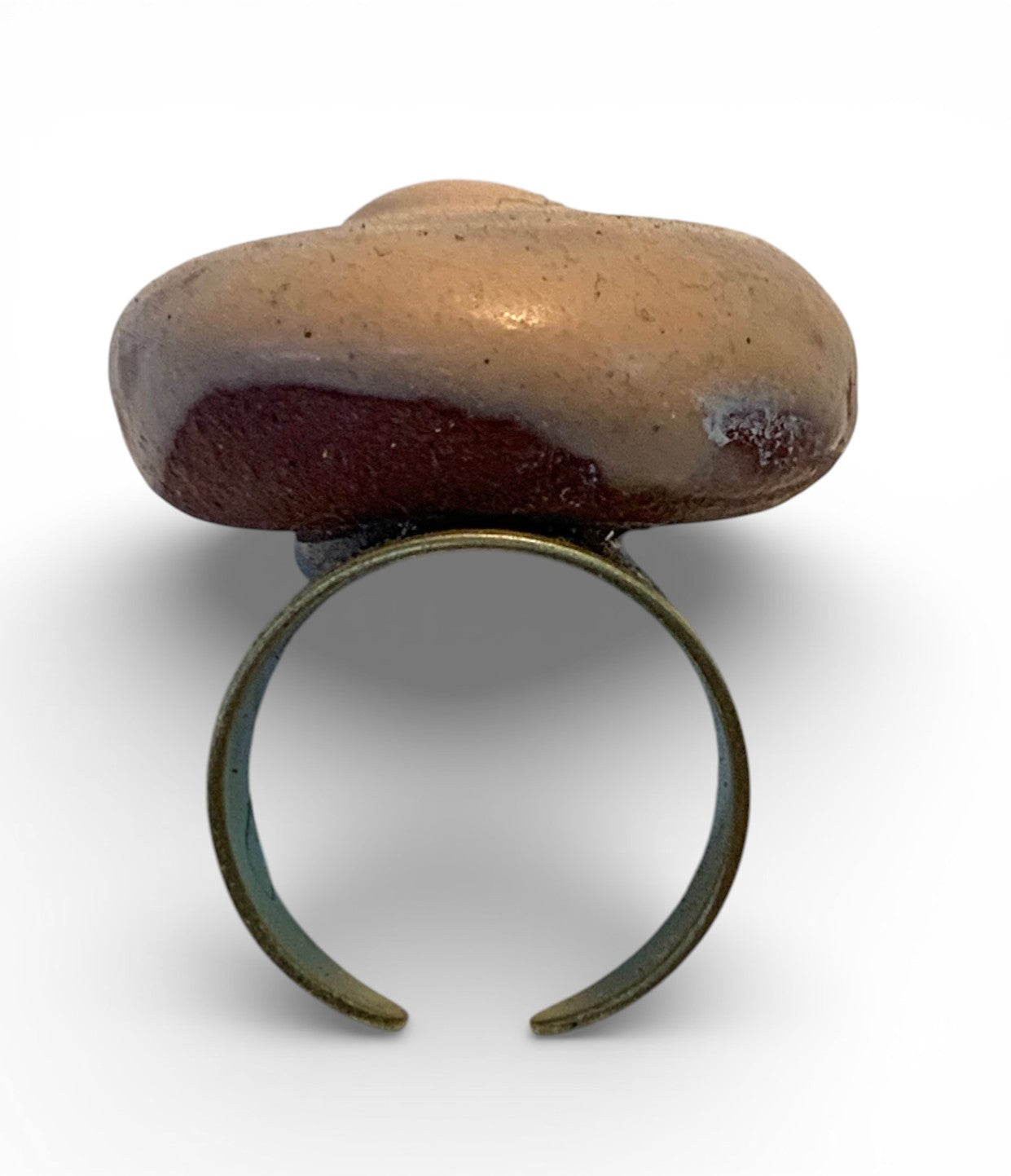 Ceramic and brass ring with terracotta enamel