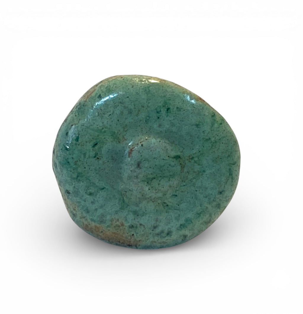 Ceramic and brass ring with cyan enamel