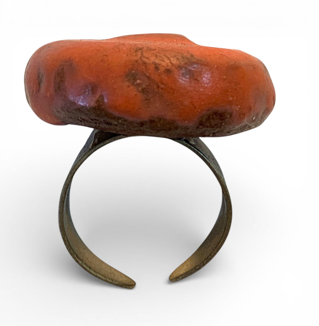 Ceramic and brass ring with terracotta enamel
