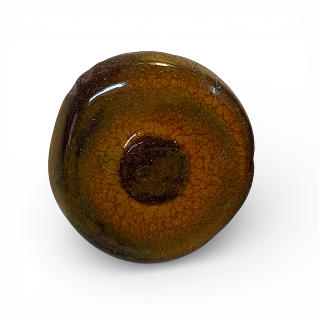 Ceramic and brass ring with ocher enamel