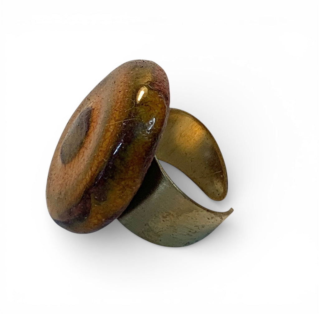 Ceramic and brass ring with ocher enamel