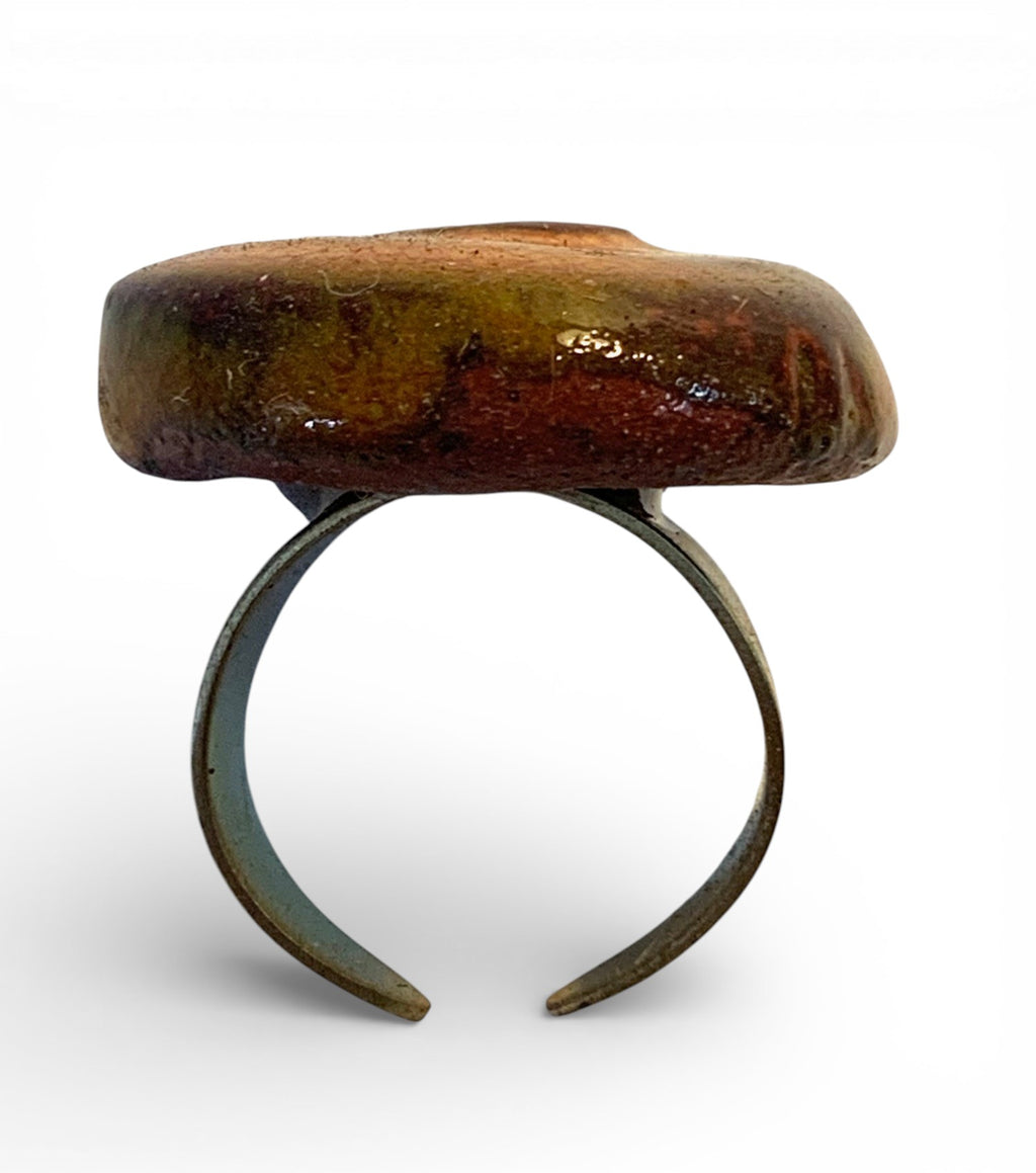 Ceramic and brass ring with ocher enamel