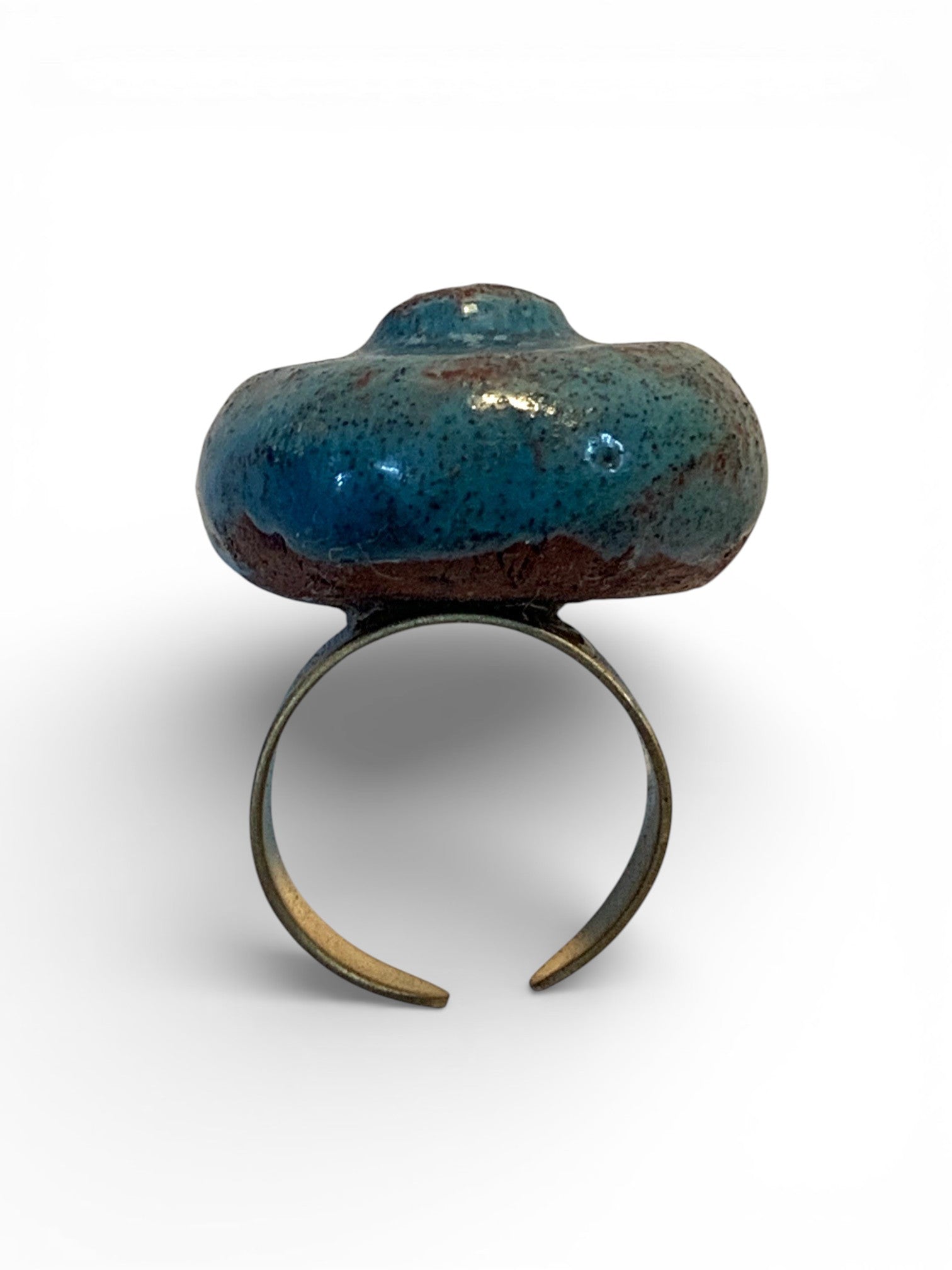 Ceramic and brass ring with ocean deep blue enamel