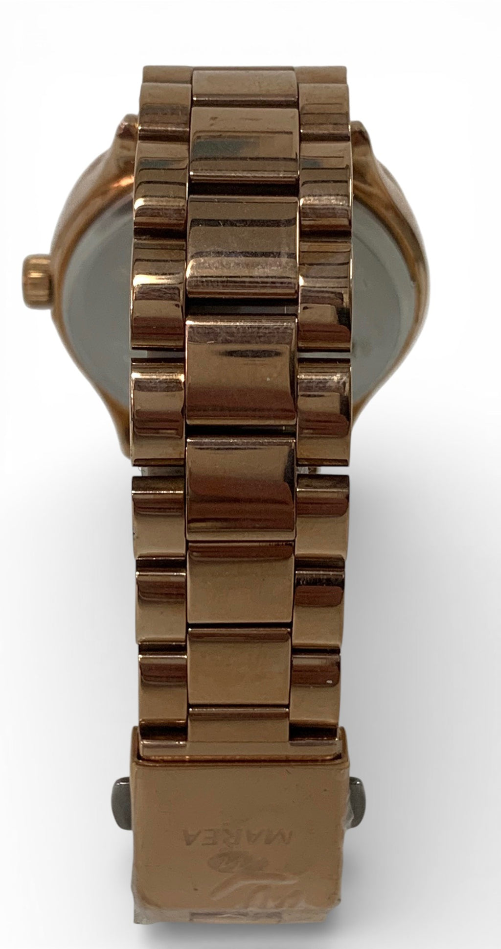 Stainless steel watch with watchcase and bracelet in pink gold enamaled