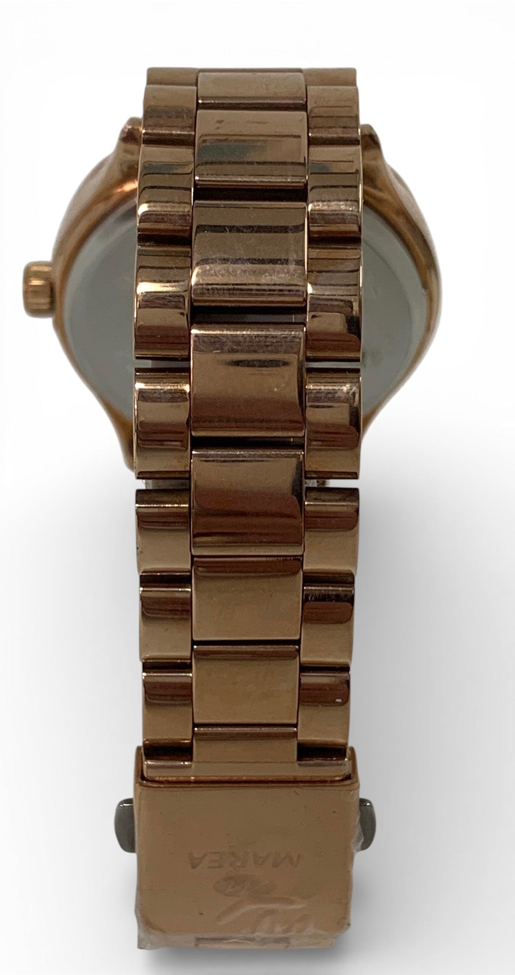 Stainless steel watch with watchcase and bracelet in pink gold enamaled