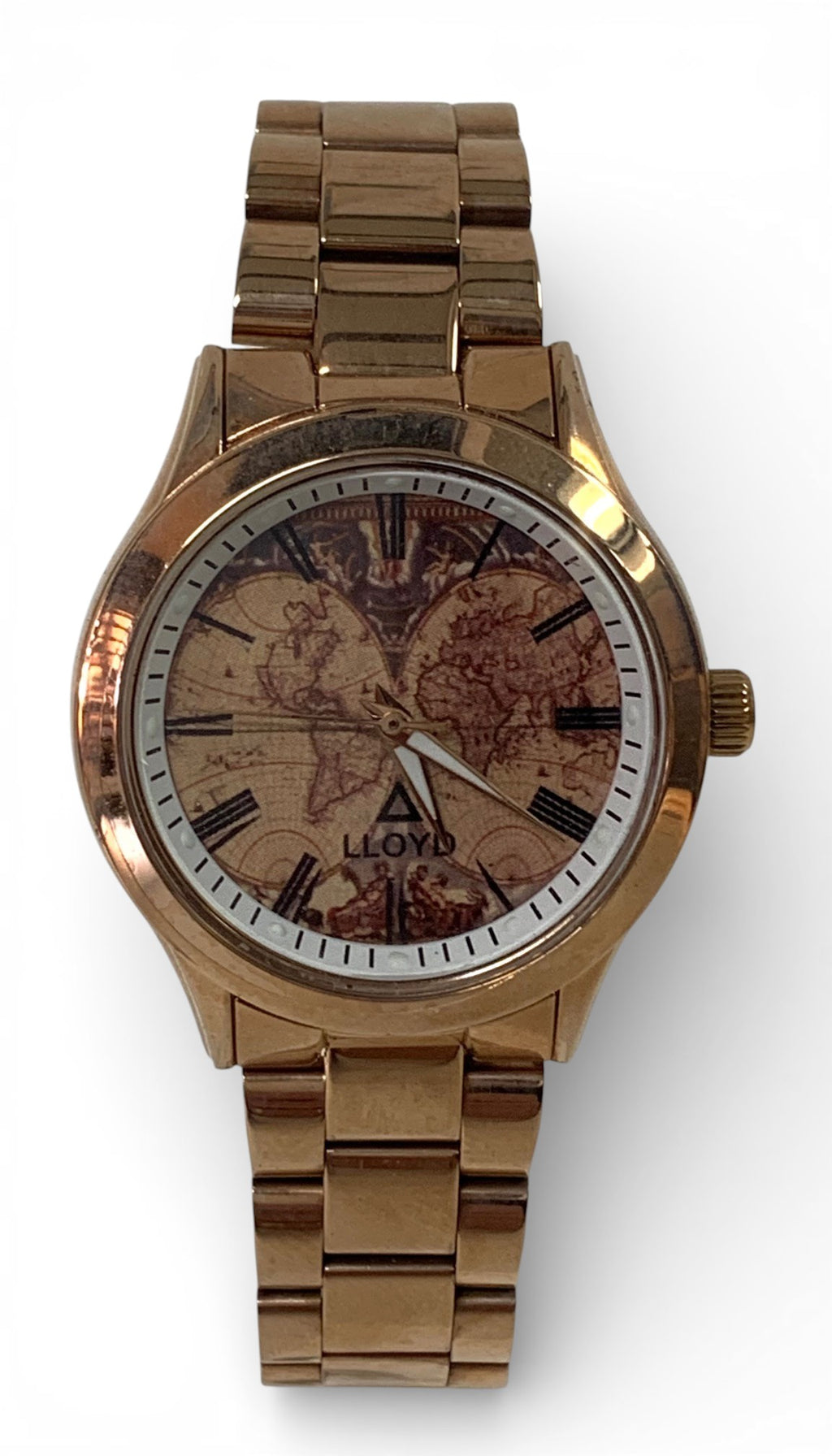 Stainless steel watch with watchcase and bracelet in pink gold enamaled