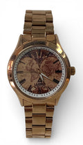 Stainless steel watch with watchcase and bracelet in pink gold enamaled