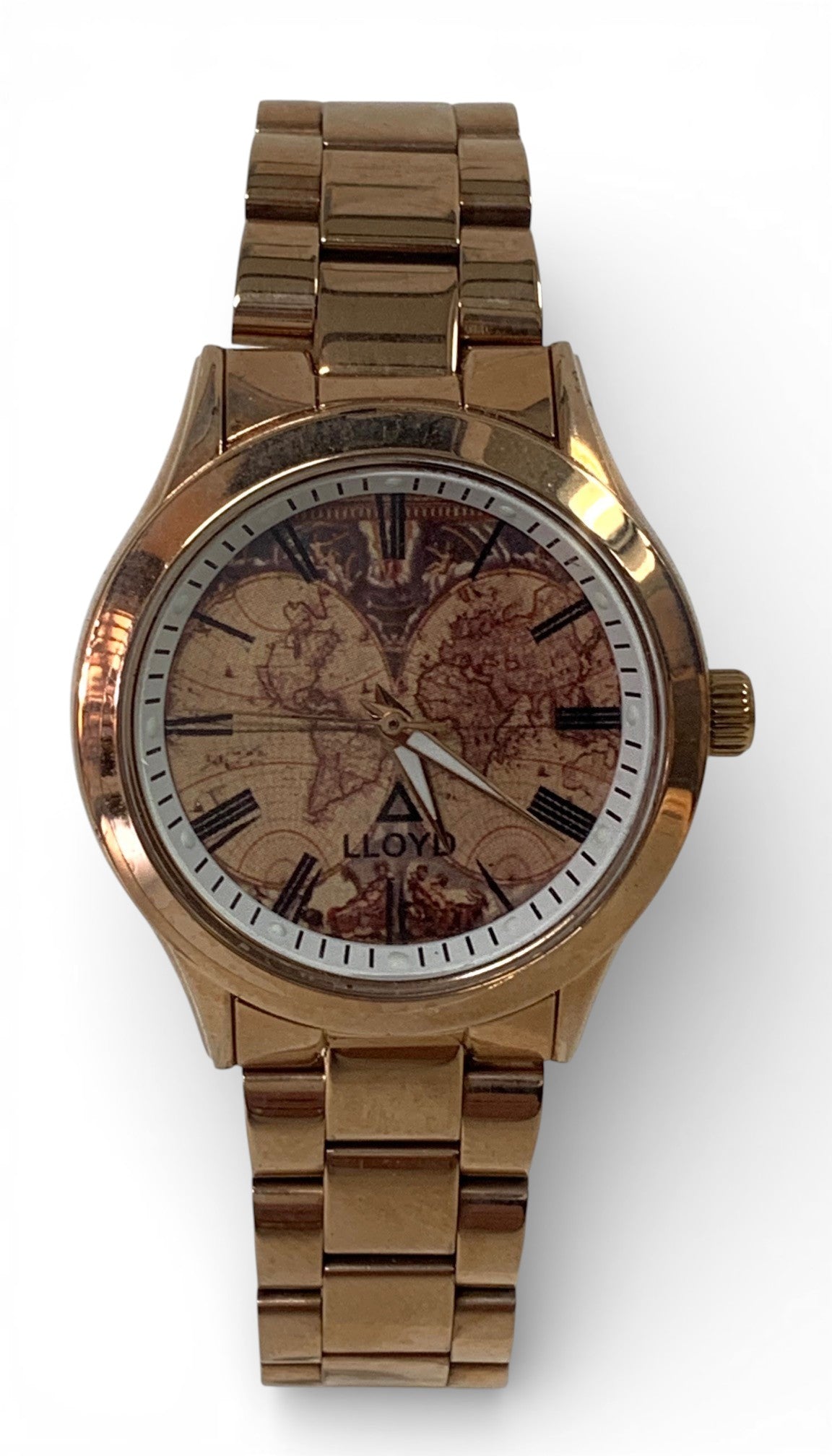Stainless steel watch with watchcase and bracelet in pink gold enamaled
