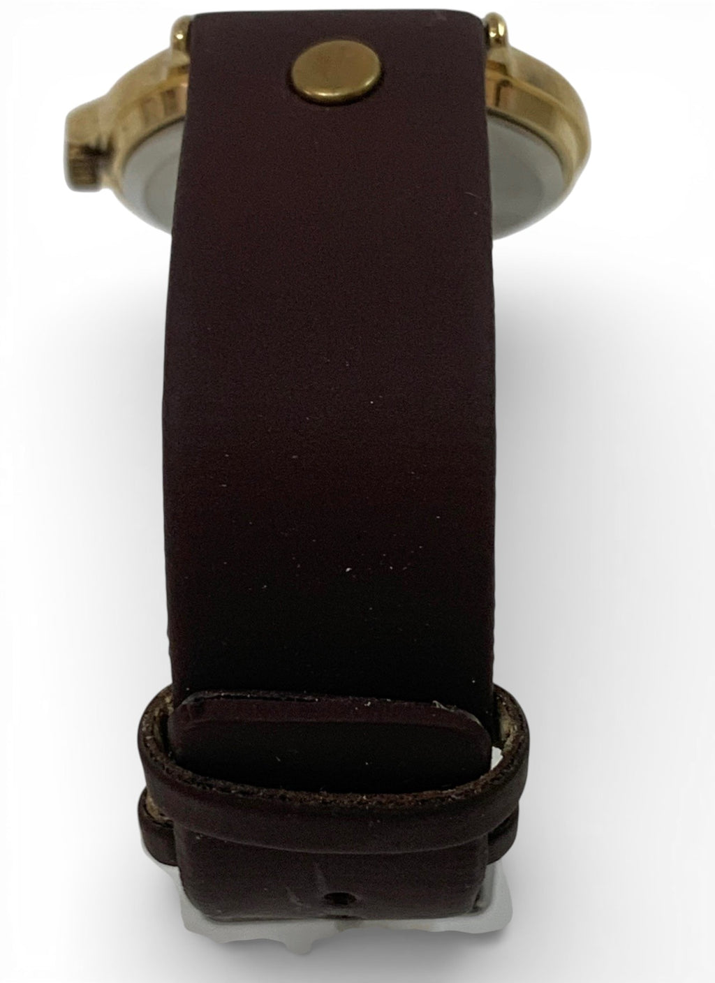 Metal man watch with dark brown riveted leather bracelet