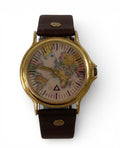 Metal man watch with dark brown riveted leather bracelet