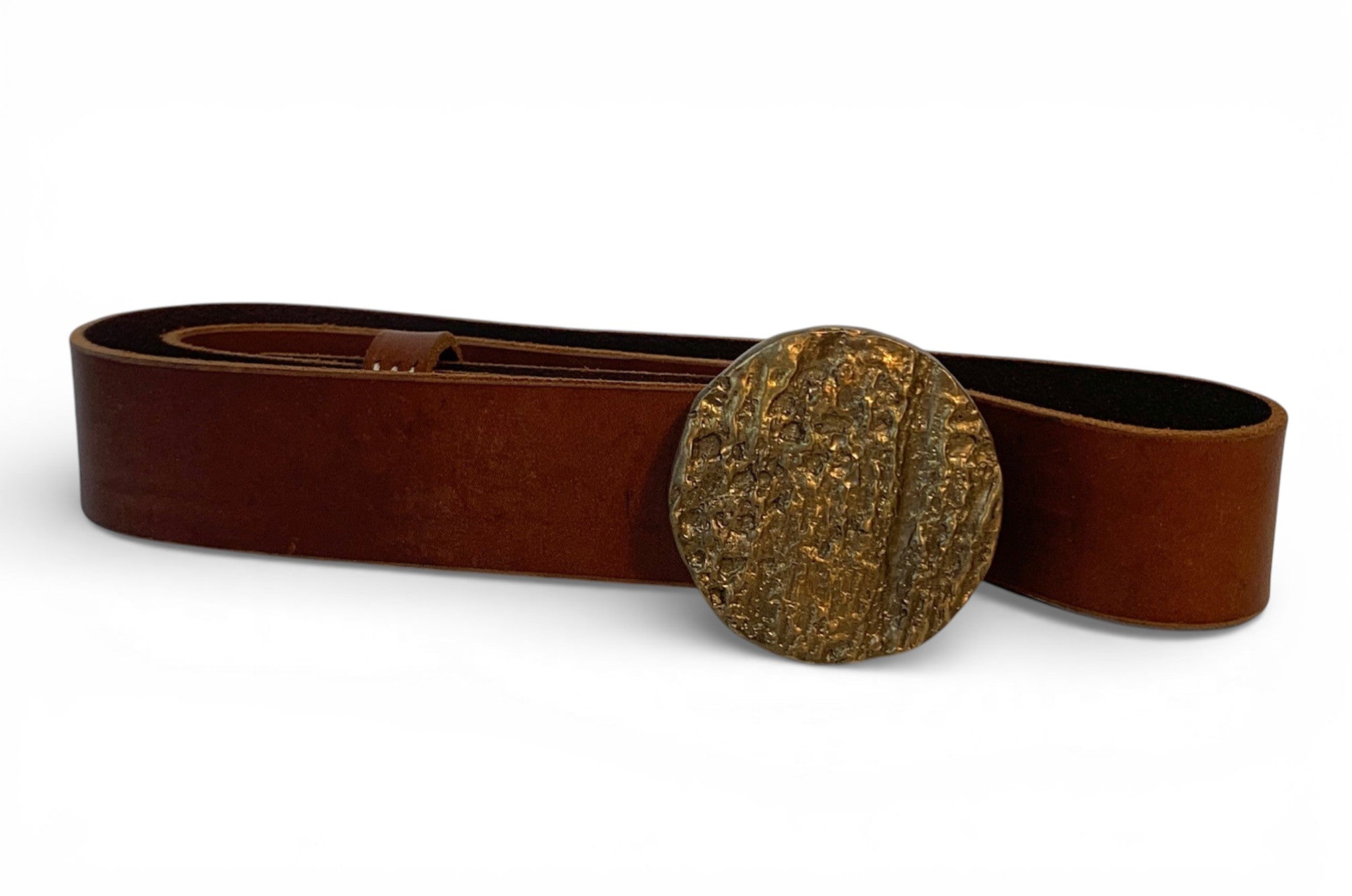 Bronze belt buckle with hand-made leather belt