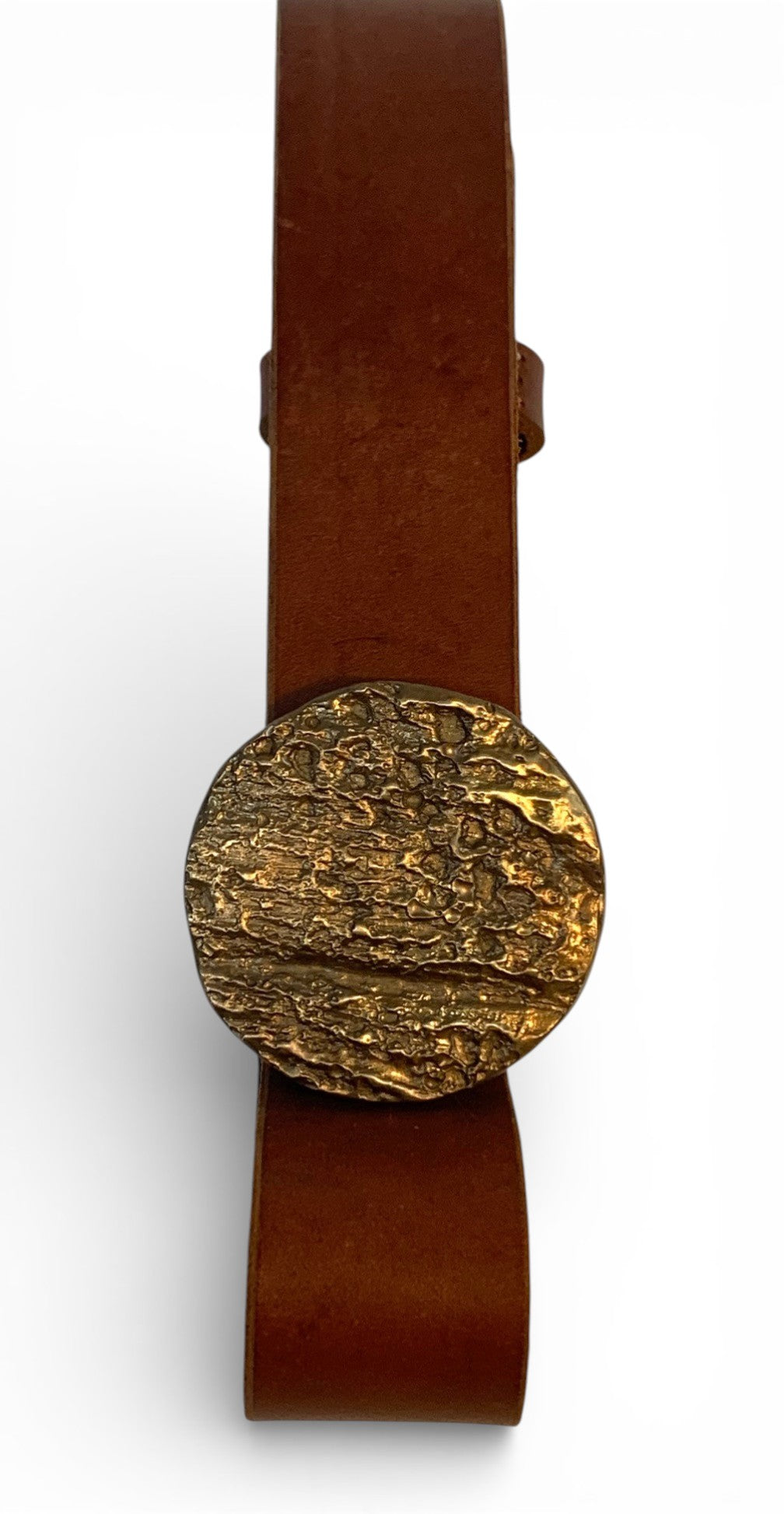 Bronze belt buckle with hand-made leather belt
