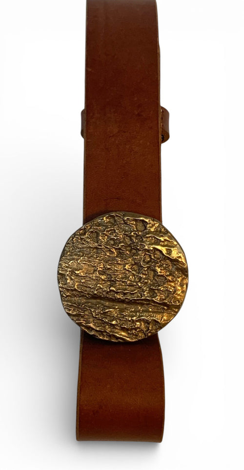 Bronze belt buckle with hand-made leather belt