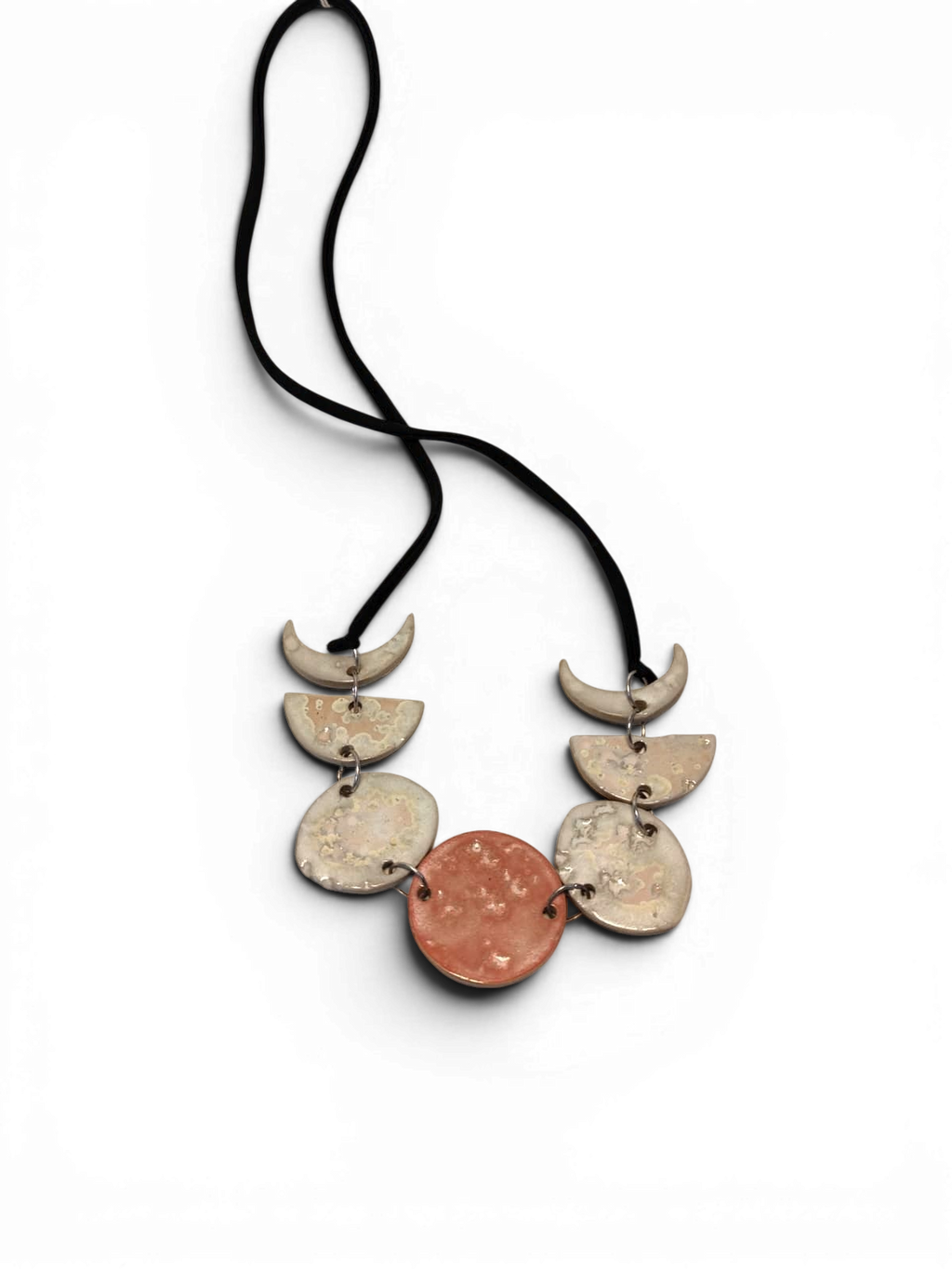 Ceramic necklace with white and terracotta enamel