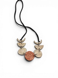 Ceramic necklace with white and terracotta enamel