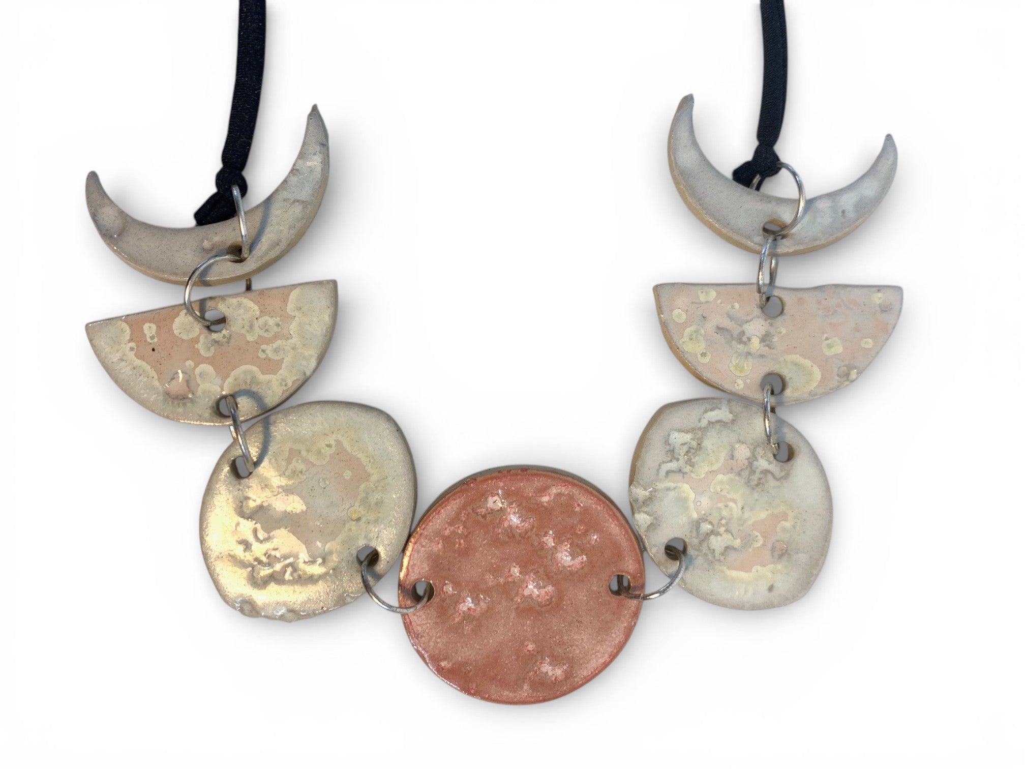 Ceramic necklace with white and terracotta enamel