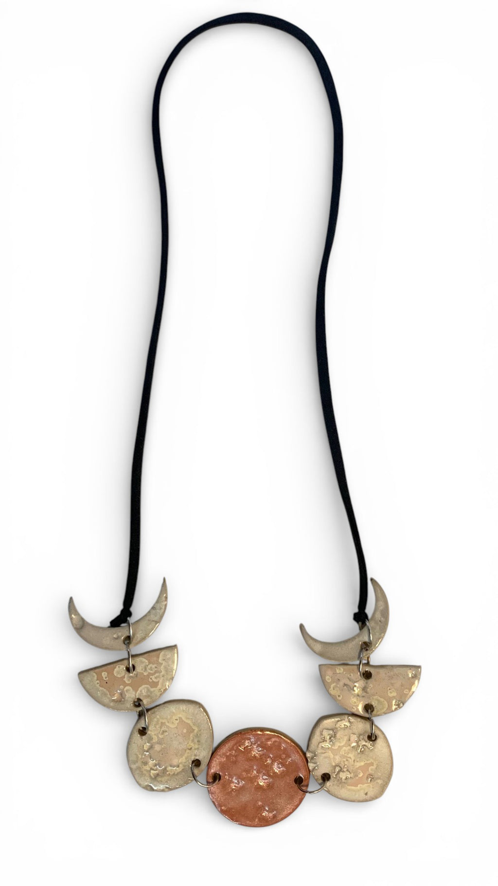 Ceramic necklace with white and terracotta enamel