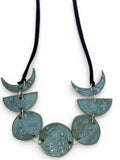 Hand-made ceramic necklace with sky cyan enamel