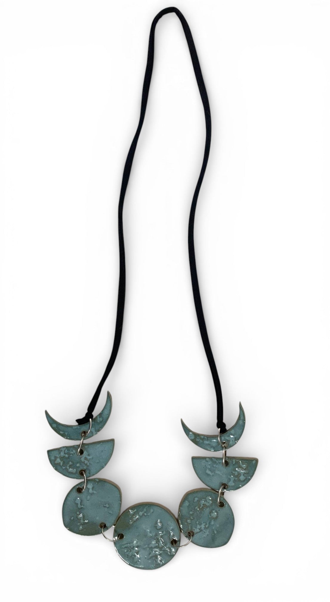 Hand-made ceramic necklace with sky cyan enamel