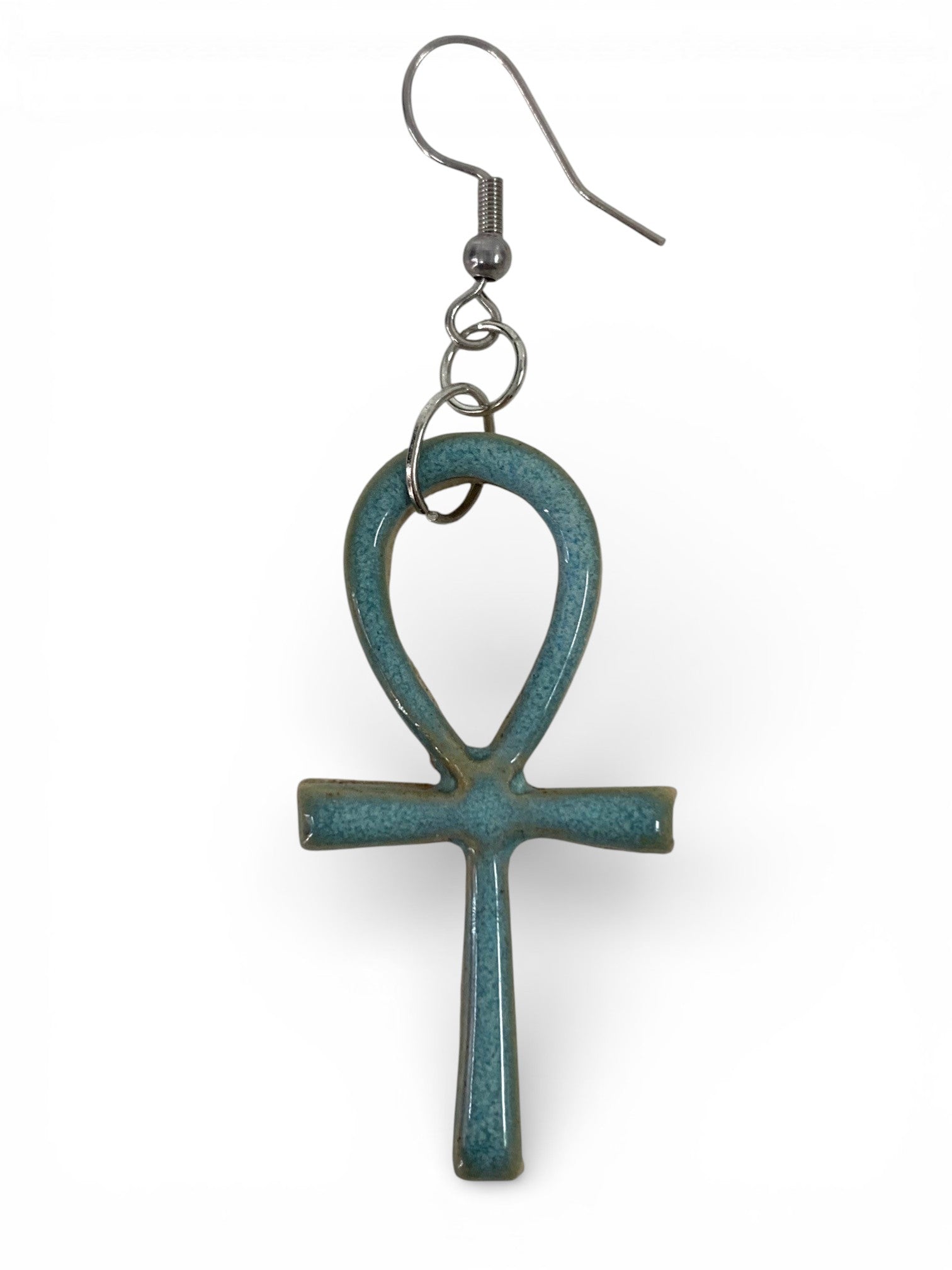 Ceramic hand -made earring with sky cyan enamel
