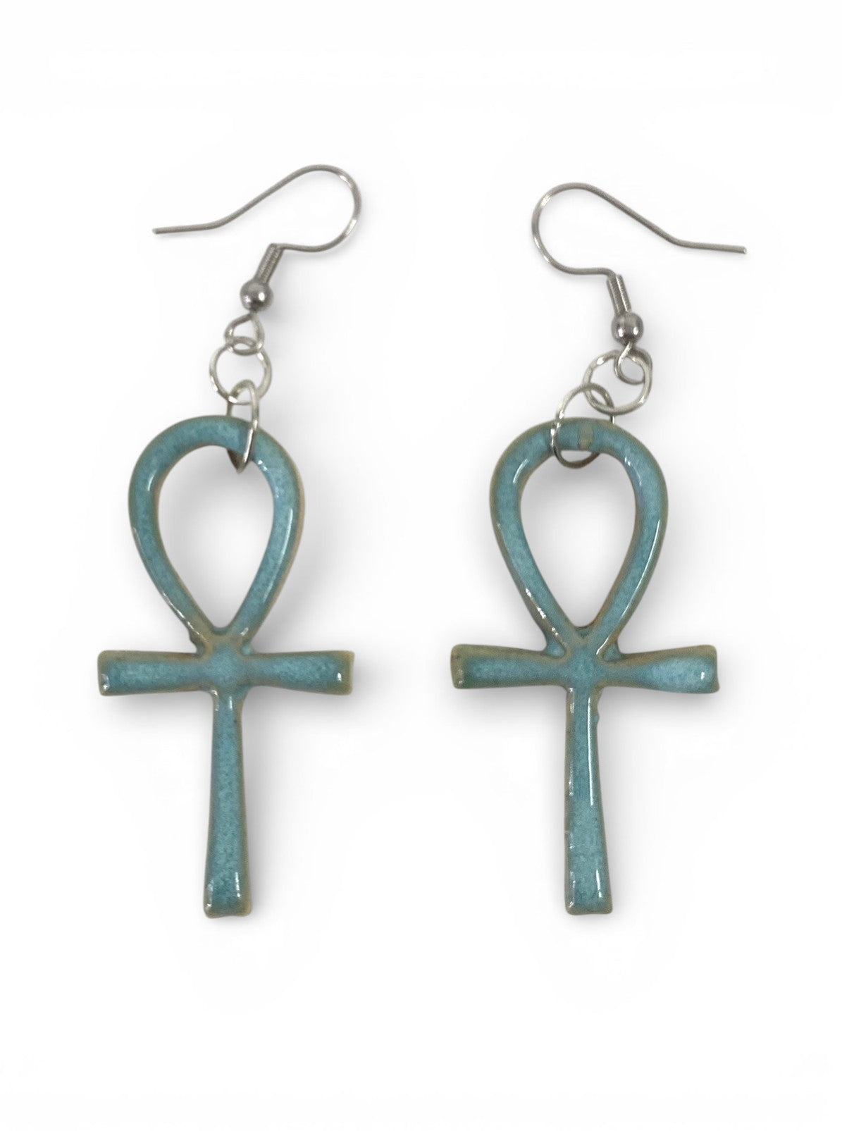 Ceramic hand -made earring with sky cyan enamel