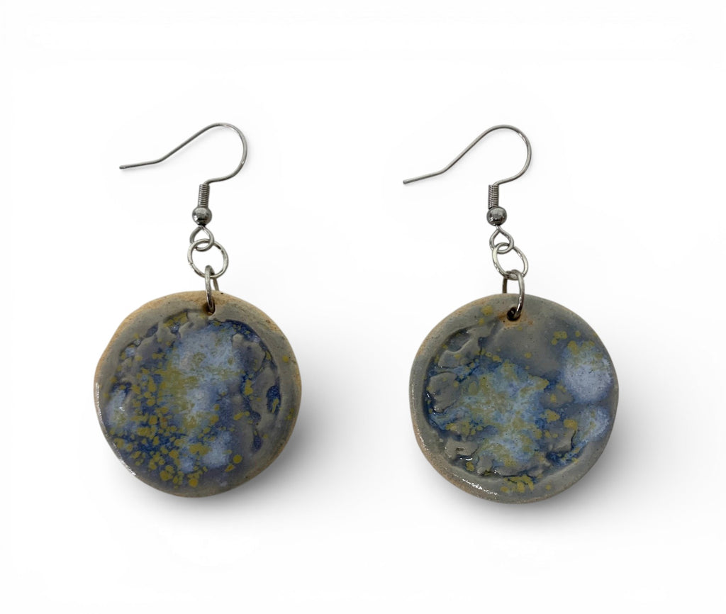 Ceramic hand-made earring with coral blue enamels