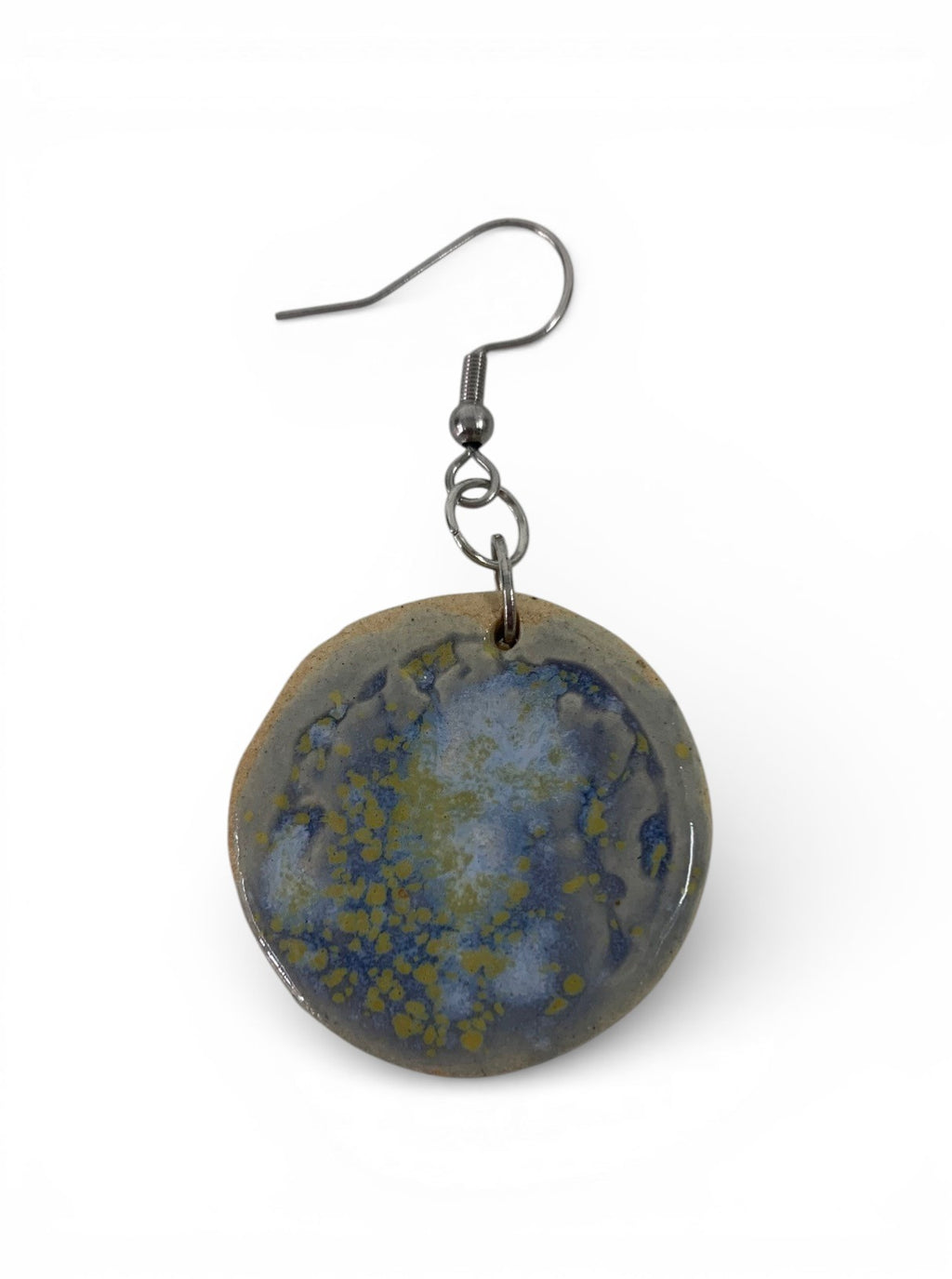 Ceramic hand-made earring with coral blue enamels