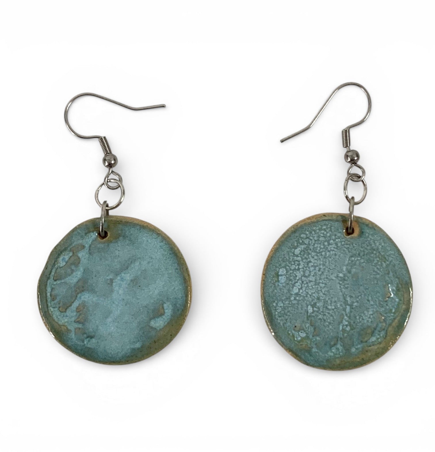 Ceramic hand-made earrings with cyan emotion enamel