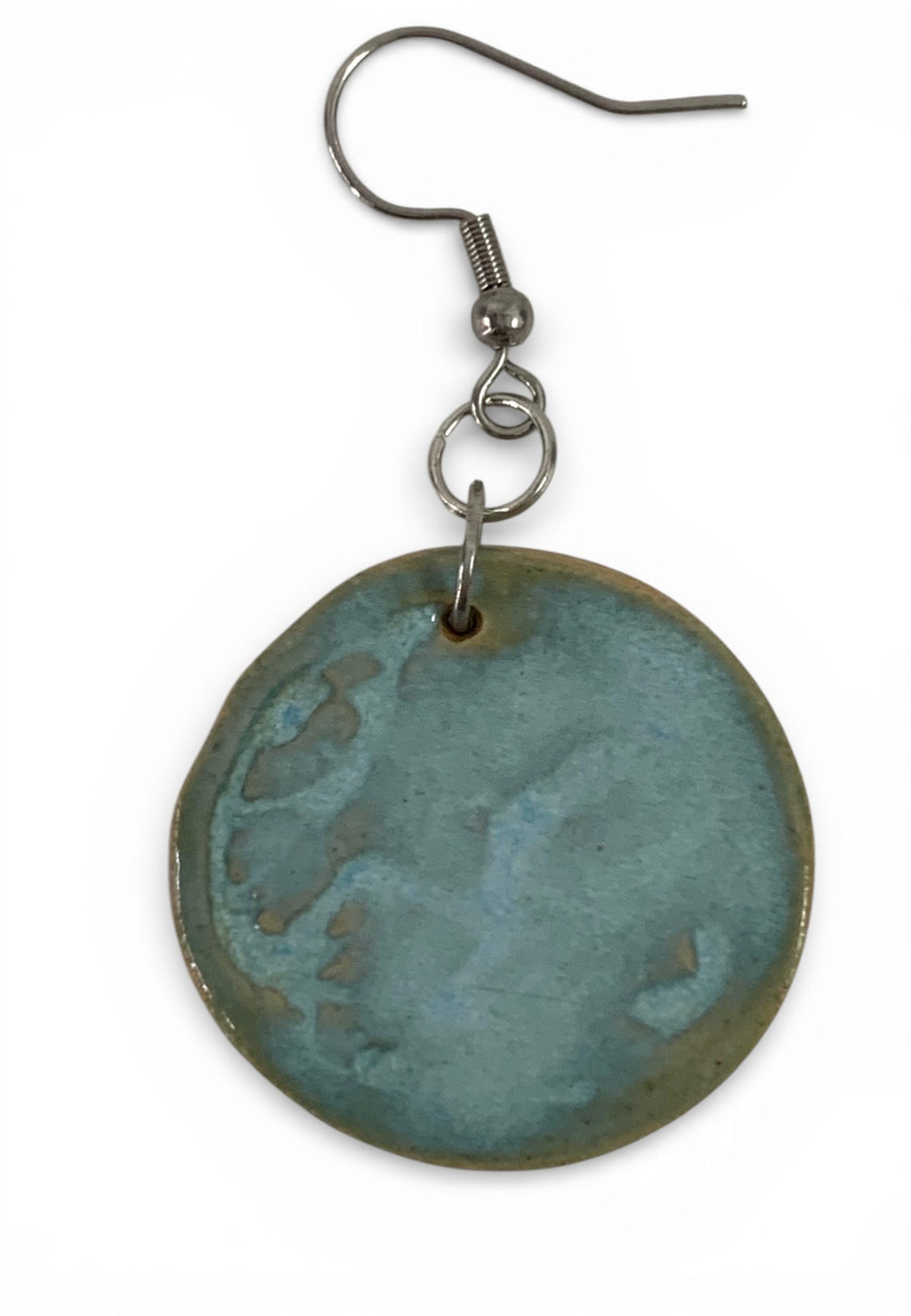 Ceramic hand-made earrings with cyan emotion enamel
