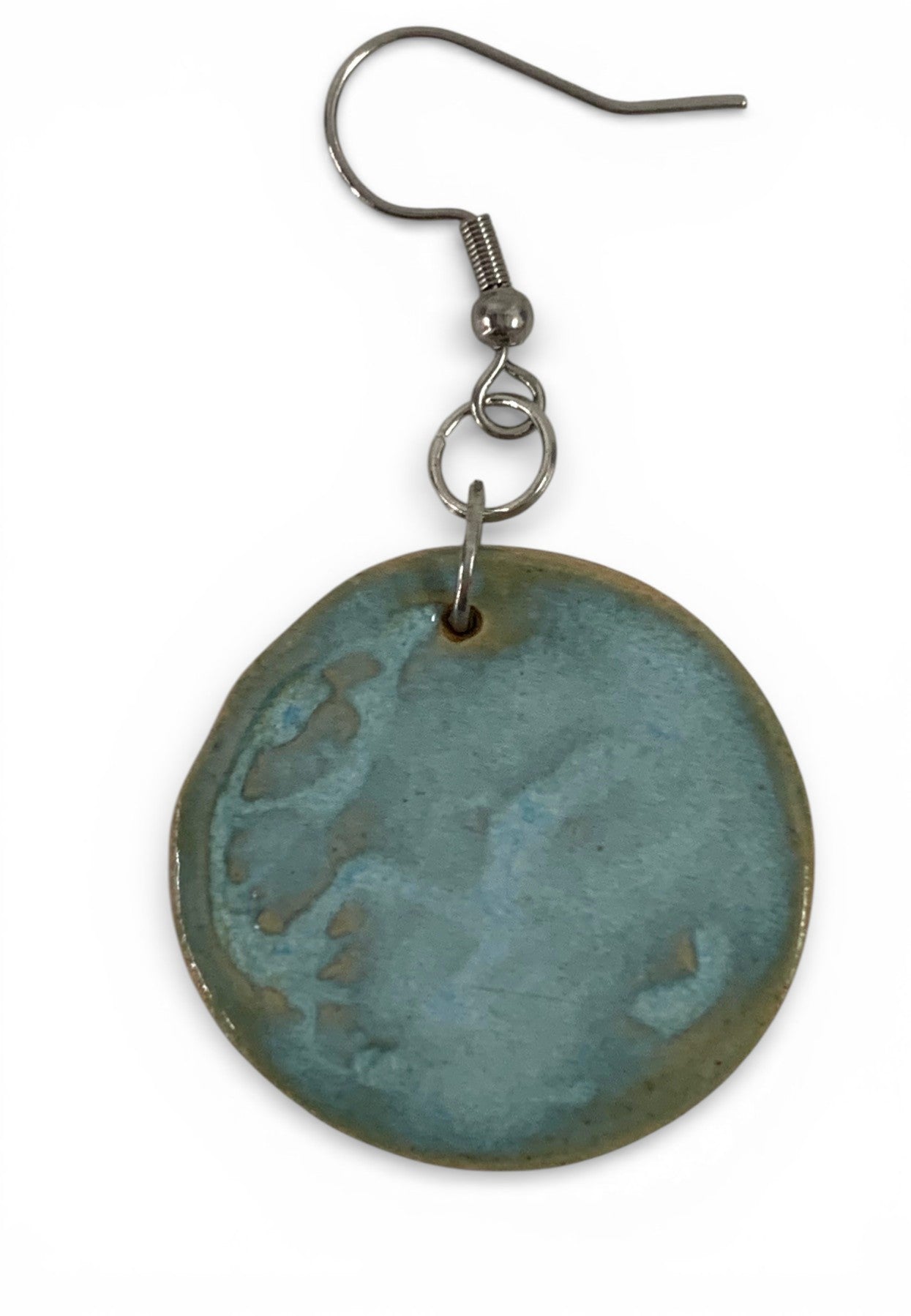 Ceramic hand-made earrings with cyan emotion enamel