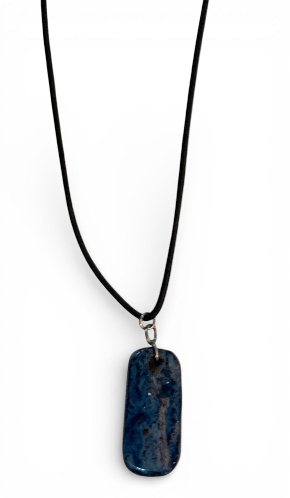 Ceramic hand-made pendant with ocean deep blue enamel.